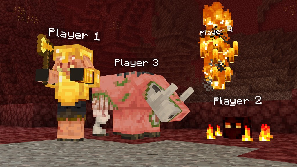 Players morphed into a hoglin, a blaze, and a magma cube in the Nether